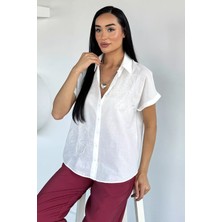 Gülseli Kadın Boncuk Nakışlı Kısa Kol Gömlek P-00021872