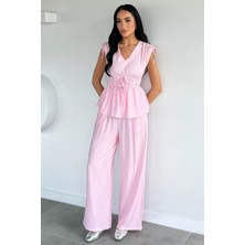Gülseli Kadın Bel Lastikli Pantolon V Yaka Bluz Ikili Takım P-00022129