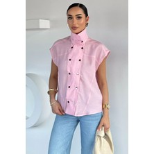 Gülseli Kadın Ön Çıtçıtlı Dik Yaka Kolsuz Gömlek P-00022053
