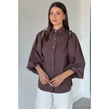 Gülseli Kadın Taş Işlemeli Balon Kol Gömlek P-00021225