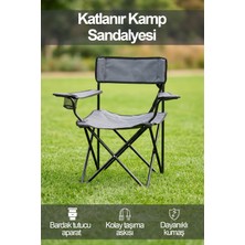 Ironika Özel Yırtılmaz Kumaşlı Katlanabilir Kamp Sandalyesi Rejisör Koltuğu Gri