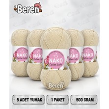 Nako Cotton Lüks - 97591 Ekru - 5'li Paket - 100GR/330M - Pamuklu Hırka Yelek Amigurumi Ipi