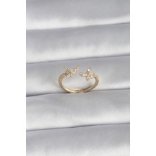 Inure Jewelry Pirinç Gold Renk Zirkon Taşlı Kelebek Model Kadın Yüzük