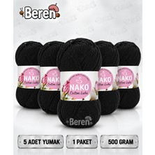 Nako Cotton Lüks - 97568 Siyah - 5'li Paket - 100GR/330M - Pamuklu Hırka Yelek Amigurumi Ipi
