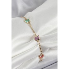 Inure Jewelry Pirinç Gold Renk Karışık Renk Kelebek Zirkon Taşlı Kadın Bileklik