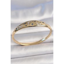 Inure Jewelry Pirinç Gold Renk Zirkon Taşlı Hilal İşleme Mavi Taşlı Yıldız Detay Kadın Kelepçe