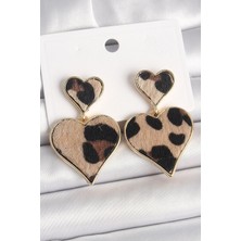 Inure Jewelry Pirinç Gold Renk Sallantı Leopar Kalp Model Kadın Küpe