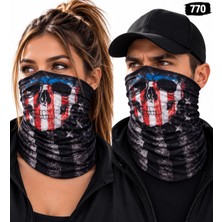 Amerikan Bayraklı Kuru Kafa Baskılı Dikişsiz Boyunluk