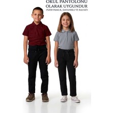 Canbulgan Çocuk Beli Ribanalı Tam Lastikli Kanvas Kumaş Günlük ve Okul Pantolonu  Siyah