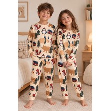 Zuzunga Sevimli Kardan Adam-Penguen Desenli %100 Pamuk Unisex Çocuk Pijama Takımı