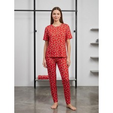 Wiwa Woman Kadın Kırmızı Desenli Kısa Kollu Pijama Takımı