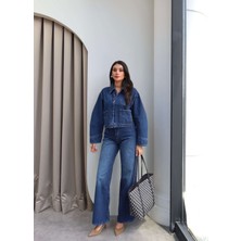 Esra Helvacı Cepli Denim Ceket Pantolon Takım