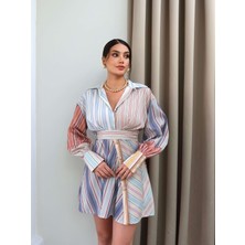 Esra Helvacı Asimetrik Düğmeli Mini Gömlek Elbise