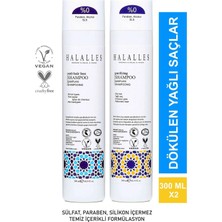 Halalles Saç Dökülmesine Karşı Şampuan Işlemsiz Yağlı Saçlar - Sülfatsız & Vegan Formül 2 x 300 ml