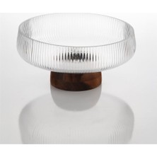 MİEN Mien Akasya Standlı Çizgili Cam Kase 24X12 cm (Sabit Olmayan Standlı)