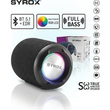 Syrox S33 Bluetooth 5.1 Hoparlör, Multi Color Rgb LED Işıklı, Full Bass ve Tws Taşınabilir Ses Sistemi - Siyah