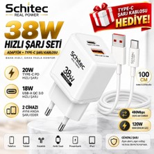 Schitec 38W Çift Çıkışlı Süper Hızlı Şarj Adaptörü ve 120W Usb-A To Type-C Örgülü Data ve Hızlı Şarj Kablosu