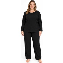 Sleeproom Büyük Beden Siyah Kaşkorse Pijama Takımı