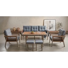 Olivia Metal Bahçe Balkon Teras Koltuk Takımı 3+1+1+Masa+2 Adet Puf Gri