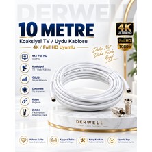 Derwell 10 Metre 4K Full Hd Koaksiyel Tv Uydu Anten Kablosu Seti - Güçlü Sinyal Aktarımlı Dayanıklı Televizyon Kablosu - Lnb Alıcı Uyumlu Yüksek Kalite Beyaz