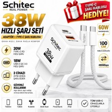 Schitec 38W Çift Çıkışlı Süper Hızlı Şarj Adaptörü ve 60W Type-C To Type-C Örgülü Hızlı Şarj Kablosu