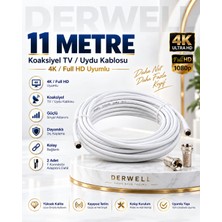 Derwell 11 Metre 4K Full Hd Koaksiyel Tv Uydu Anten Kablosu Seti - Güçlü Sinyal Aktarımlı Dayanıklı Televizyon Kablosu - Lnb Alıcı Uyumlu Yüksek Kalite Beyaz