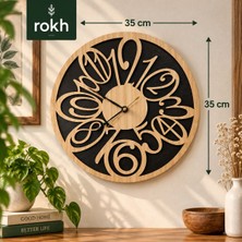 Rokh 🕐 35 cm Dekoratif Ahşap Duvar Saati Siyah Gold Rakamlı Modern Tasarım Ev Dekoru Hediyelik