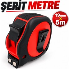 Badem10 Kauçuk Kaplamalı Şerit Metre 5 Metre x 19 mm Stoplu Plastik Gövdeli Profesyonel Ölçüm Metresi