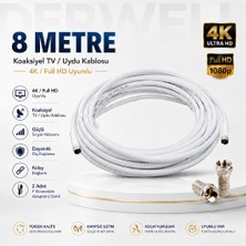 Derwell 8 Metre 4K Full Hd Koaksiyel Tv Uydu Anten Kablosu Seti - Güçlü Sinyal Aktarımlı Dayanıklı Televizyon Kablosu - Lnb Alıcı Uyumlu Yüksek Kalite Beyaz