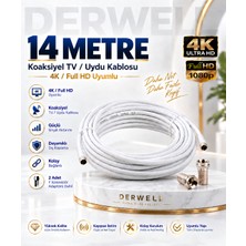 Derwell 14 Metre 4K Full Hd Koaksiyel Tv Uydu Anten Kablosu Seti - Güçlü Sinyal Aktarımlı Dayanıklı Televizyon Kablosu - Lnb Alıcı Uyumlu Yüksek Kalite Beyaz