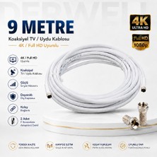 Derwell 9 Metre 4K Full Hd Koaksiyel Tv Uydu Anten Kablosu Seti - Güçlü Sinyal Aktarımlı Dayanıklı Televizyon Kablosu - Lnb Alıcı Uyumlu Yüksek Kalite Beyaz