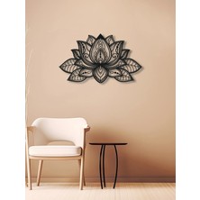 Mandala Lotus Çiçeği Temalı Metal Duvar Dekoru Siyah KAF1285 50 x 30 | Enova Art