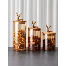 Leylart 3'lü Bambu Geyik Kapaklı Vakumlu Borosilikat Set Cam (1100ML-950ML-780ML)