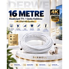 Derwell 16 Metre 4K Full Hd Koaksiyel Tv Uydu Anten Kablosu Seti - Güçlü Sinyal Aktarımlı Dayanıklı Televizyon Kablosu - Lnb Alıcı Uyumlu Yüksek Kalite Beyaz