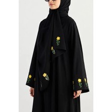 Ande Tesettür Sarı Papatya Nakışlı Şal - Siyah