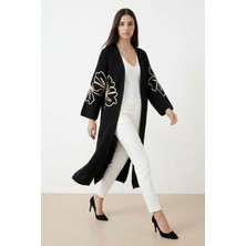 Şiir Trefe Yumuşak Dokulu Süzene Nakış ve Yırtmaç Detaylı Rahat Kalıp Kadın Triko Hırka & Ceket & Kimono & Tesettür Hırka