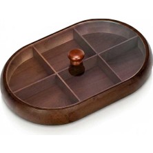 MİEN Mien Cindy Akasya Kapaklı Bölmeli Oval Çerezlik – 37 × 25 × 5 cm