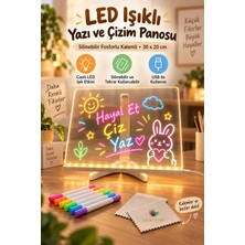 Lucky Love LED Işıklı Silinebilir Yazı ve Çizim Panosu 30X20 cm Fosforlu Kalemli Usb'li Katlanabilir Ayaklı