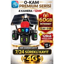 O-Kam OK336 Premium Serisi 12MP 4 Kameralı 4G Çift Solar Panel Gece Görüş 1 Yıl İnternet +128GB Hafıza