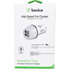 Teknotok Fa Aksesuar Lightning Beyaz 15W Çift USB Kablolu Araç Şarj Cihazı Bevius BVS-AU516