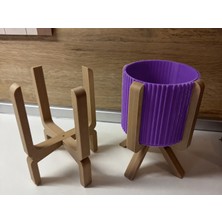 Brf Store Oreviosell Ayaklı Çizgili Saksı – 3D Baskı Bej Standlı Dekoratif Saksı - Mor