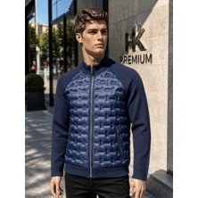 Erkek Mont Daire Baskı Örme Triko %100 Polyester Dik Yaka Ceket