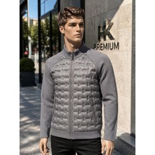 Erkek Mont Daire Baskı Örme Triko %100 Polyester Dik Yaka Ceket