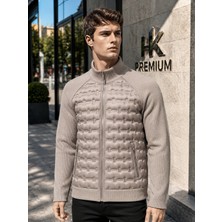 Erkek Mont Daire Baskı Örme Triko %100 Polyester Dik Yaka Ceket