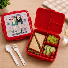 Leylart 2 Katlı 4 Bölmeli Beslenme Kutusu – Kendinden Çatal Kaşıklı, Çocuklar Için Çok Bölmeli Lunch Box