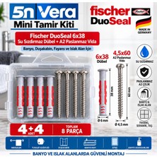  Fischer Duoseal 6X38 Su Sızdırmaz Dübel ve A2 Paslanmaz Vida Seti | Banyo, Duşakabin, Fayans ve Islak Alan Için 4+4 Adet 8 Parça