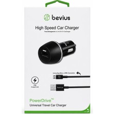 Teknotok Fa Aksesuar Micro USB Siyah 12W Kablolu Araç Şarj Cihazı Bevius BVS-AU509