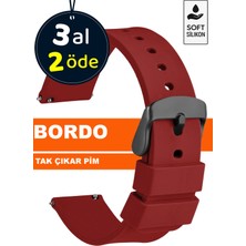 Trendburada 18MM-20MM-22MM-24MM Bordo Renk Soft Silikon Saat Kordonu Kayışı A72 Bordo-Sıyah