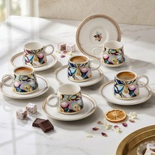 Sandro Moreno Yüzük Retro Rose Ebruli 1453 12 Parça 6 Kişilik Kahve Fincan Takımı 90 ml