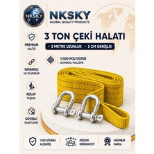 Nksky 3 Ton Araç Çekme Halatı 3 Metre 5 cm Genişlik Güçlendirilmiş Uçlu Oto Çeki Halatı (Sarı)